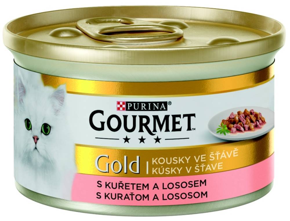 Gourme gold PURINA GG kousky ve štávě Losos/Kuře konzerva - 85g