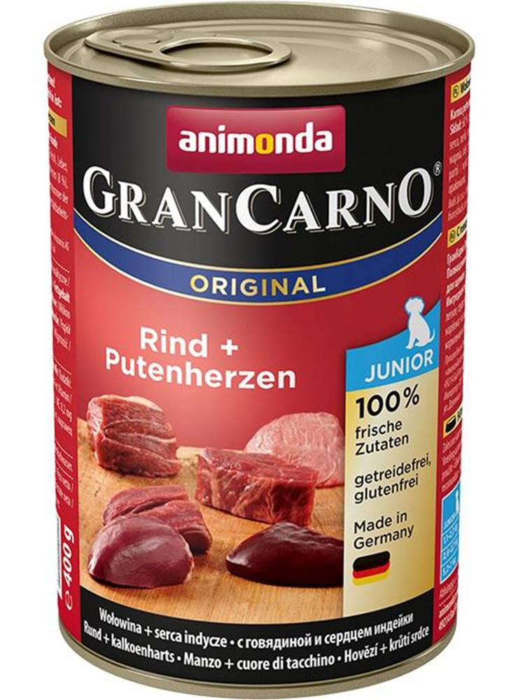 Animonda Animonda dog konzerva Gran Carno Junior hovädzie / morčacie srdcia - 400g