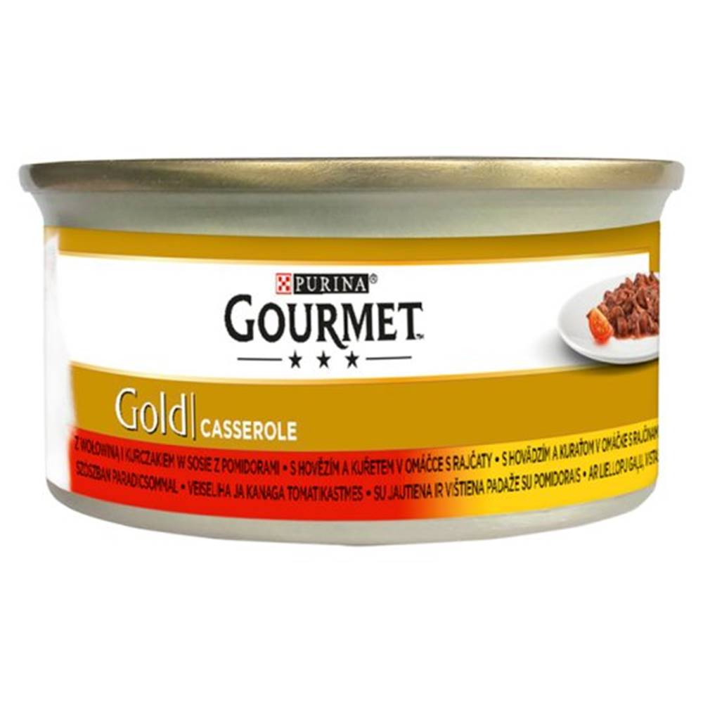Gourme gold PURINA GG CASSEROLE hovězí/kuře v rajč. omáčce konzerva - 85g