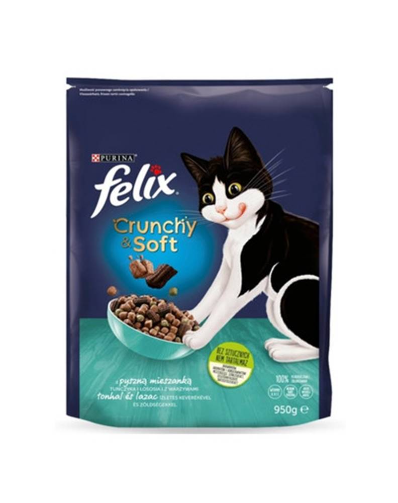 fera FELIX Crunchy & soft food Granule pre mačky losos, tuniak, zelenina 4 x 950 g