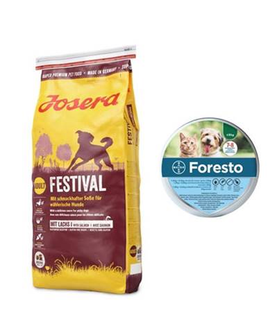 JOSERA Dog Festival Granule pre vyberavých psov 15 kg + BAYER FORESTO Obojok pre mačky a psy proti kliešťom a blchám do 8 kg