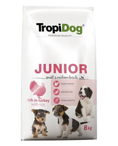 TROPIDOG Premium Junior S&M Granule pre šteňatá malých a stredných plemien Morčacie mäso a ryža 8 kg