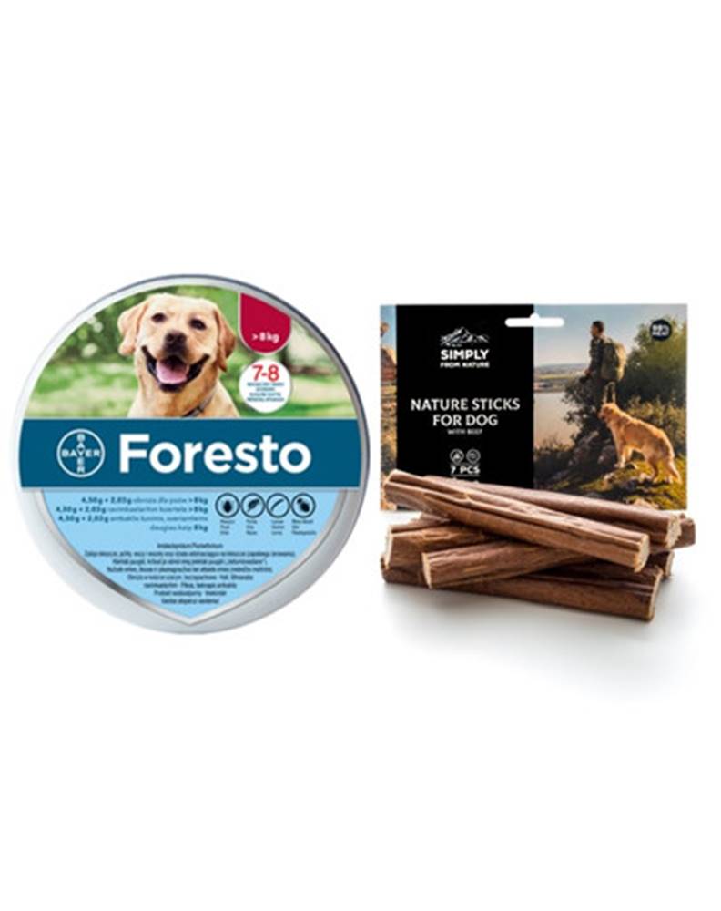 fera BAYER FORESTO Obojok pre mačky a psy proti kliešťom a blchám nad 8 kg + SIMPLY FROM NATURE hovädzie tyčinky 3 ks.