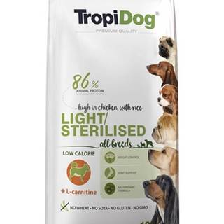 TROPIDOG Premium Light-Sterilized Granule pre psov s nadváhou Kuracie mäso a ryža 12 kg