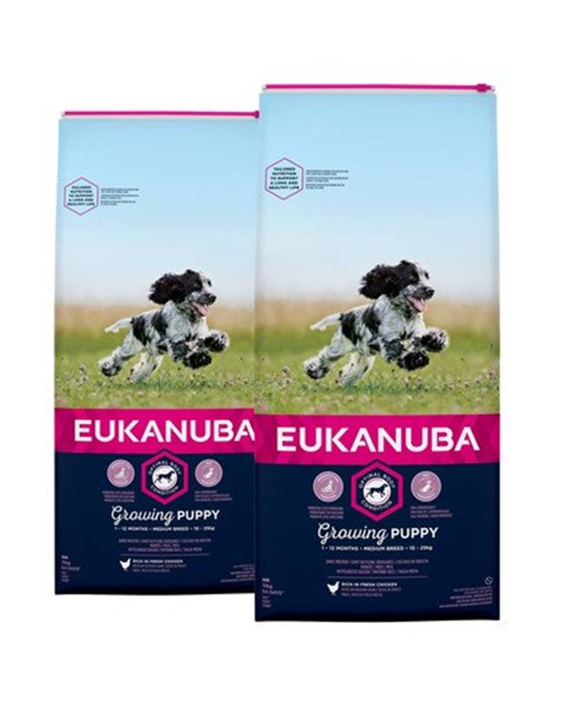 fera EUKANUBA Growing Puppy Granule pre psov bohaté na čerstvé kura 30 kg (2 x 15 kg)