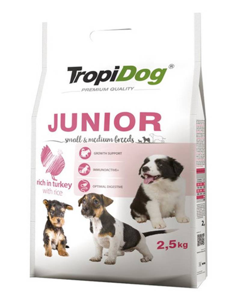 fera TROPIDOG Premium Junior S&M Granule pre šteňatá malých a stredných plemien Morčacie mäso a ryža 2,5 kg