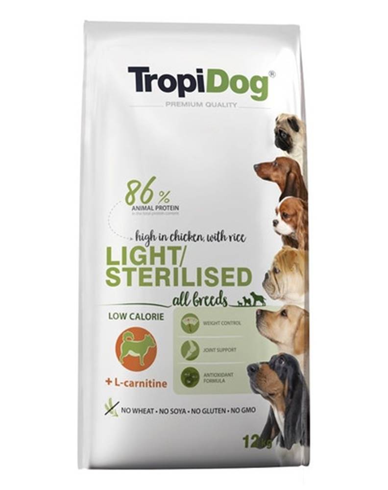 fera TROPIDOG Premium Light-Sterilized Granule pre psov s nadváhou Kuracie mäso a ryža 12 kg