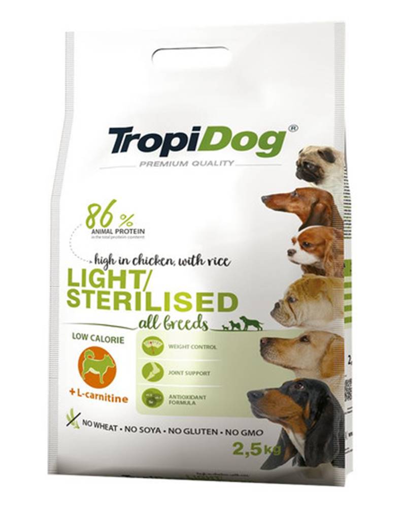 fera TROPIDOG Premium Light-Sterilized Granule pre psov s nadváhou Kuracie mäso a ryža 2,5 kg